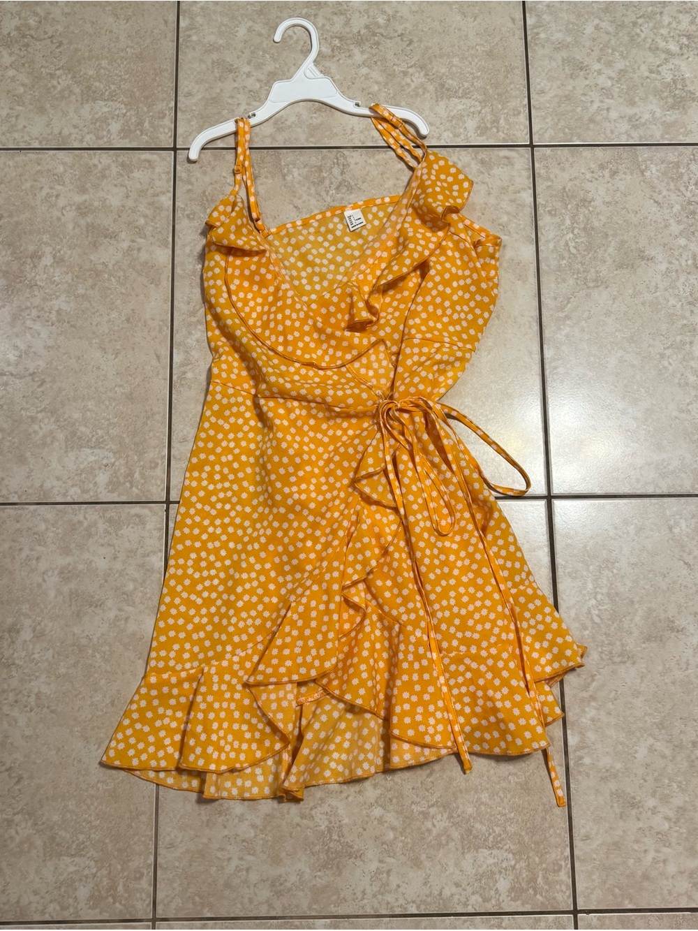 SHEIN Yellow Floral Ruffle Wrap Dress